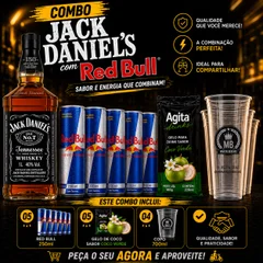 COMBO DE JACK DANIELS + 5 RED BULL + 5 GELO SABORES