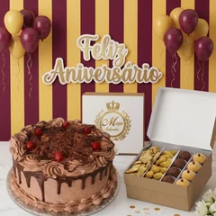 Kit festa 2 com 1.5 kg de bolo, 100 salgados fritos e 50 doces