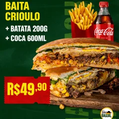 Baita Crioulo ( Alcatra Acebolada ) (20cm)+ 1 batata 200g + coca 600ml