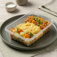 (Vegano) Pts com cenoura e ervilha fresca, purê de batata doce e legumes.