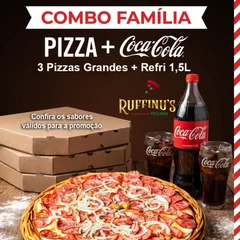 3 Pizzas Grandes (Meio a Meio) + 1 Refrigerantes Guaraná Antárctica 1.5 Litros