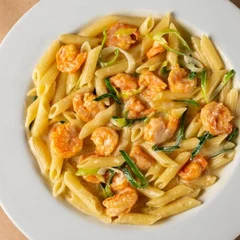 Penne com Camarão | Macarrão Penne com Camarão Cremoso