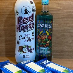 COMBO BUSCA BRISA 1L + 1 RED HORSE 2L  SABOR COCO E ACAI + 3 GELO DE COCO 200ML 