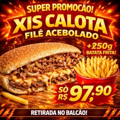 xis calota filé acebolado + 250g batata frita