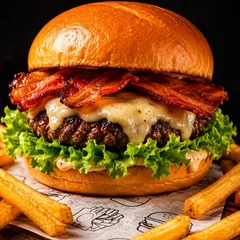 Burguer bacon insano + batatas fritas