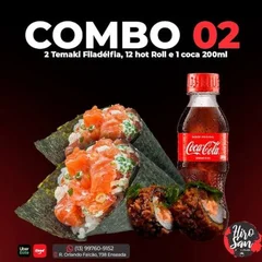 Combo 02 ( 2 temakis Filadélfia , 12 hot roll +1 coca cola 350ml)