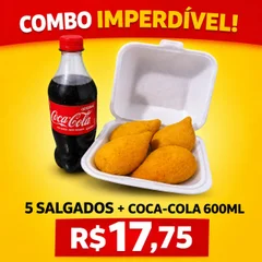 5 Salgados + 600ml Coca Cola