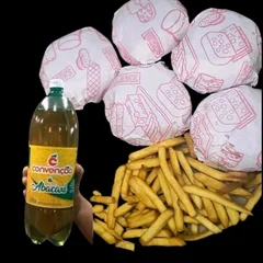 3x Burger+3x Salada+Batata+Refri Convenção 2lt