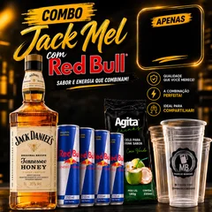 COMBO JACK MEL 1L + 5 RED BULL + 5 GELO SABORES