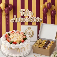 Kit festa 7 com 1.5kg de bolo, 100 salgados fritos, 50 esfihas, 100 doces