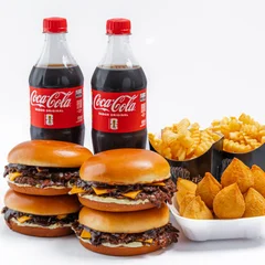 Combo Família Premium | 4 Dw Burguers + 2 Batatas + 12 Mini Coxinhas + 2 Refrigerante de 600ml