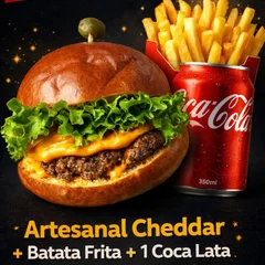super combo artesanal  artesanal cheddar+ batata+ coca lata