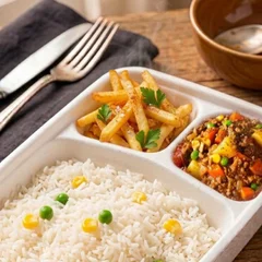 Almoço Fit: Patinho moido com mix de legumes e arroz