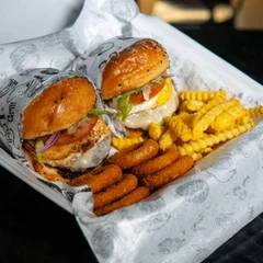 Combo especial 2 Hambúrguer + batata frita+ anéis de cebola empanado + coca 600m