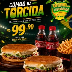 Combo Torcida - 2 Calotinhas bacon + 2 coca lata + Fritas P