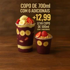 Copo de 700ml 6 Adicionais +12,99 Leva copo de 500ml com 2 adicionais