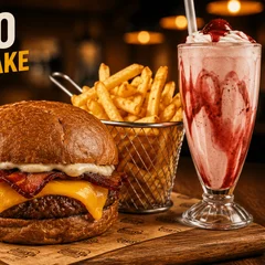 COMBO BURGUER, BATATA E MILKSHAKE 