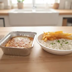 Parmegiana de Berinjela batata  fritas Arroz