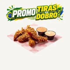 04 tiras de frango + 2 potes de 30ml molho
