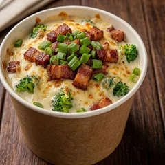 Batata Molho branco com Brócolis e Bacon