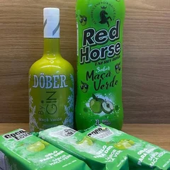 Combo Gin Dober maca verde 900ml  + 1 Red Horse 2l sabor maca verde  + 3 Gelo De Coco 200ml sabor maca verde 