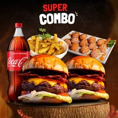 Combo pra Dois: 2 Bacon + Batata + Sobremesa + Refri 1L