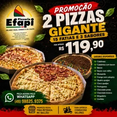2 pizza gigante 15 fatias e 3 sabores cada 