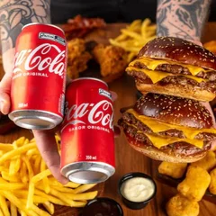 Combo Casal 2 Smashs Duplos +2 Bebidas Latas 350ml+ 2 Porções de Fritas
