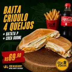 Baita Crioulo 4 quejos ( Alcatra Acebolada ) (20cm)+ 1 batata 200g + coca 600ml