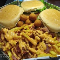 3 X Salada+fritas C/ Bacon e Cheddar+salgadinhos+mogi 2 Litros