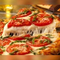 Pizza grande marguerita com folhas de manjericão