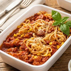 3° LUGAR 🥉 Fettuccine com Bacon, Milho e Calabresa (Serve 2 pessoas)