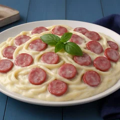 Espaguete Linguiça Molho Branco